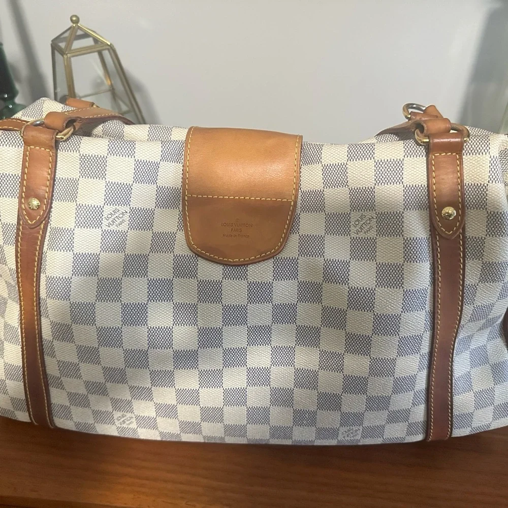 Louis Vuitton Damier Azur Canvas Shoulder Bag with Natural Vachetta Trim